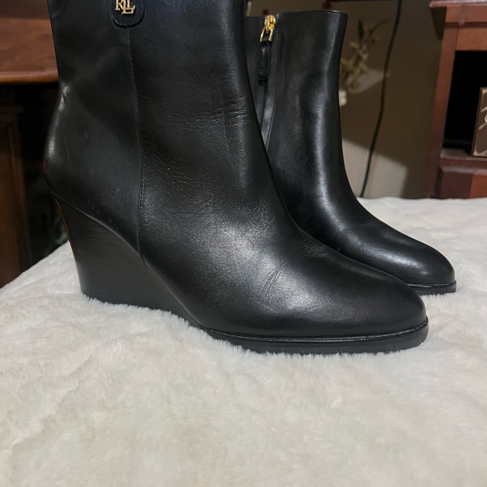 Ralph Lauren Black Heeled Boots with Medium Wedge Heel